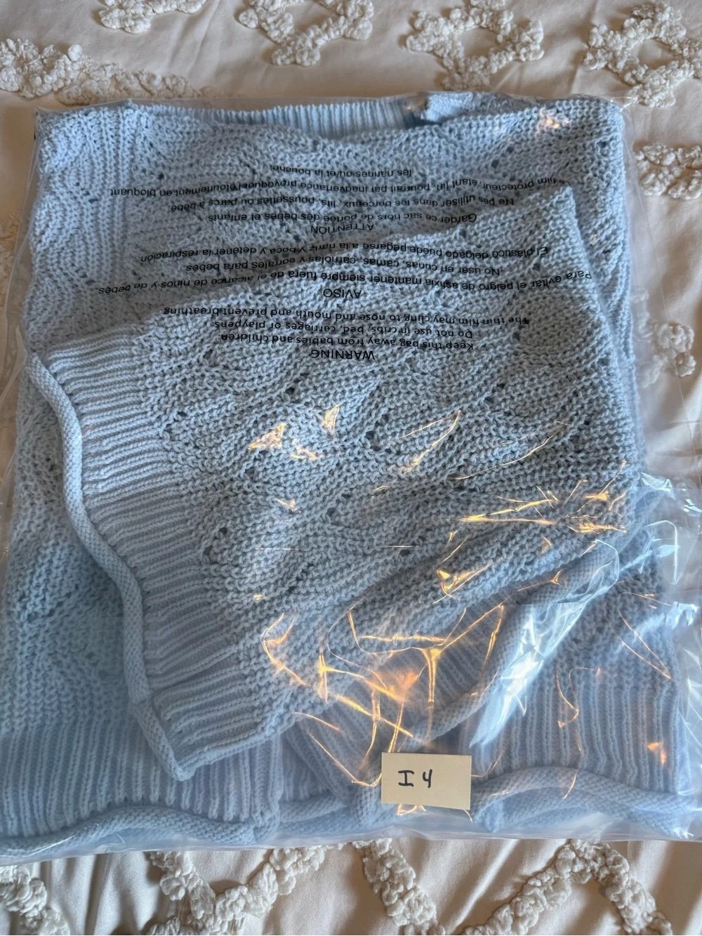 NWOT Cupcake Blue Pointelle Knit Bell Sleeve Cropped Sweater Size Small